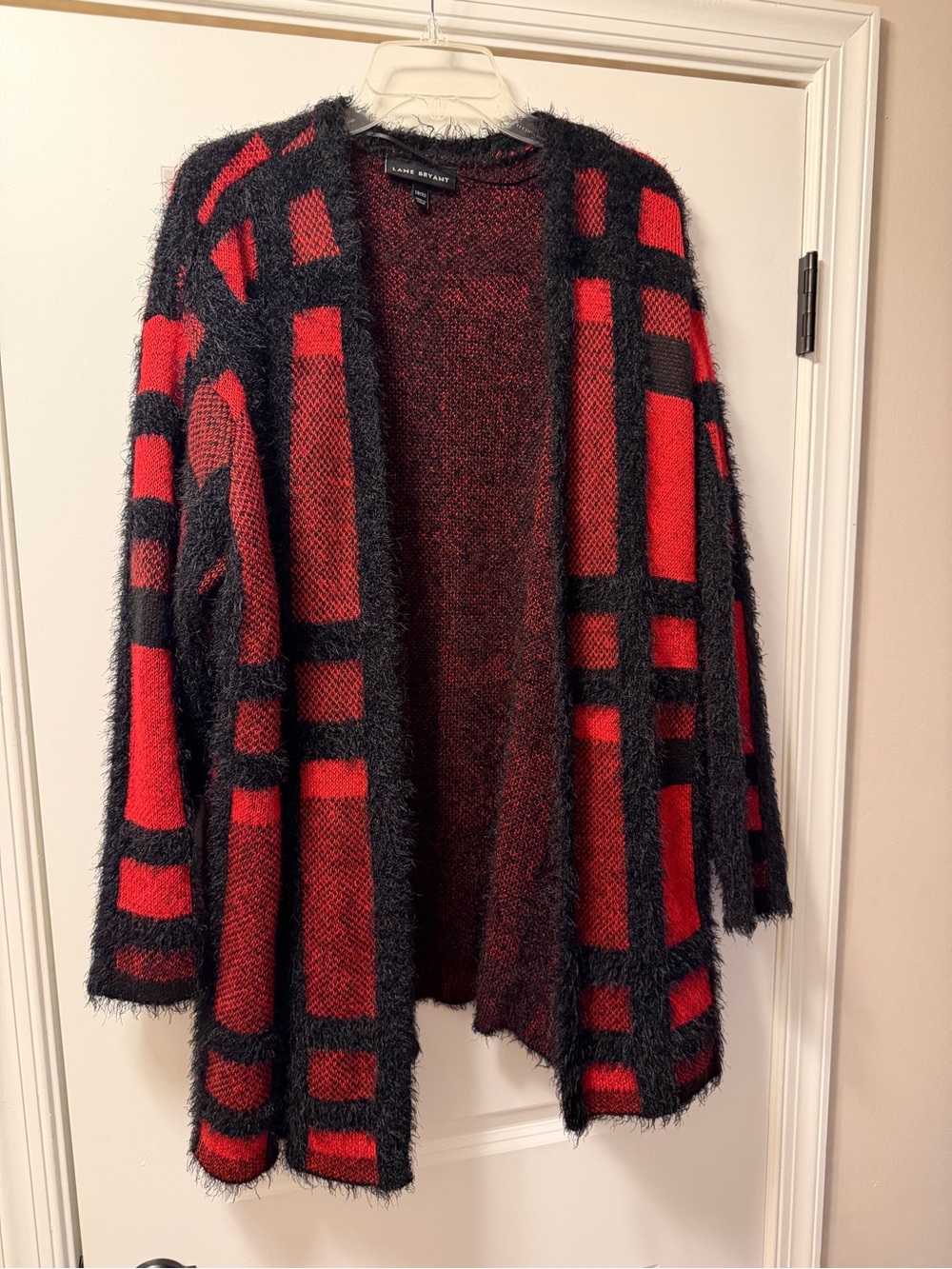Lane Bryant Red Black Plaid Fuzzy Cardigan Plus Size 18/20